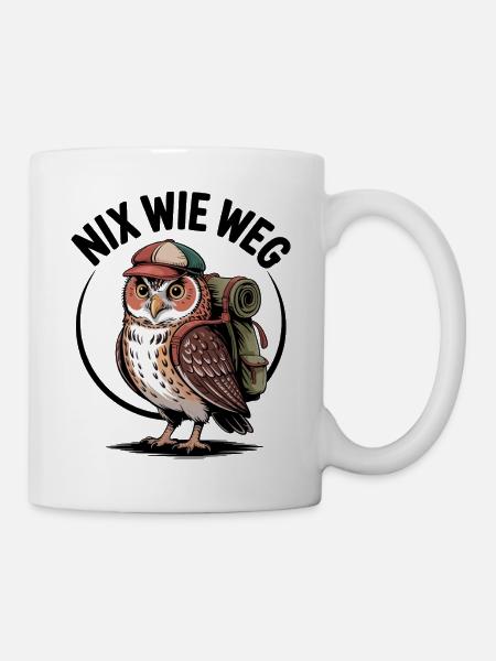 Wander-Eule mit Rucksack - Tasse - Weiß