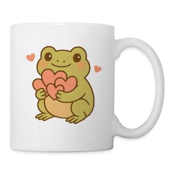 Kawaii Frog with Many Hearts – Cute Frog Love - Mug - white - Right