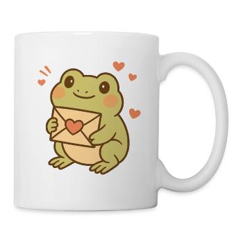 Kawaii Frosch mit Herzbrief – Cute Frog Art - Tasse - Weiß - Rechts