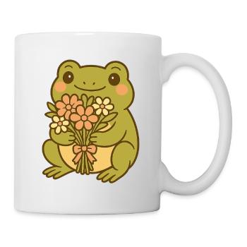 Kawaii Frog with Bouquet – Cute Frog Art - Mug - white - Right