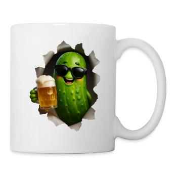 Gewürzgurke mit Bier und Sonnenbrille - Tasse - Weiß - Rechts