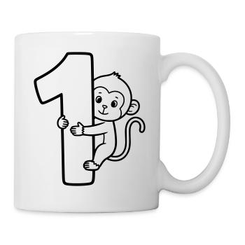 Funny Monkey with Number 1 Cartoon Illustration - Mug - white - Right
