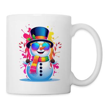 Neon-Schneemann im Winterzauber - Tasse - Weiß - Rechts