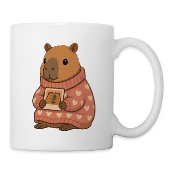 Capybara in a heart sweater with photo – Cozy Motif - Mug - white - Right