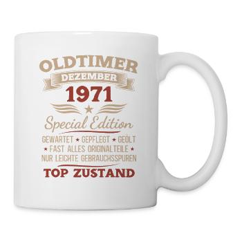 54. Geburtstag Geschenk Oldtimer Dezember 1971 - Tasse - Weiß - Rechts