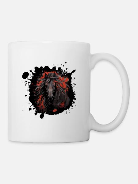 Schwarzes Pferd mit rotem Splatter - Tasse - Weiß
