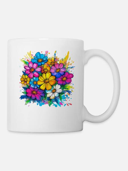 Farbige Wasserblumen-Bouquet - Tasse - Weiß