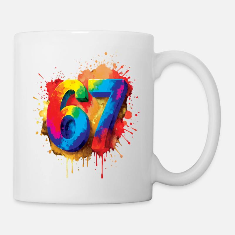 Nummer 67 Splash Colorful Design Nummer - Tasse - Weiß