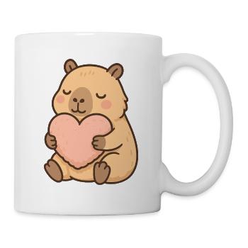 Capybara with Heart Pillow – Sweet Cozy Motif - Mug - white - Right