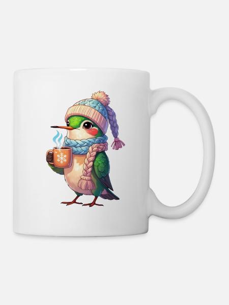 Winterkuschel Vogel mit Becher - Tasse - Weiß
