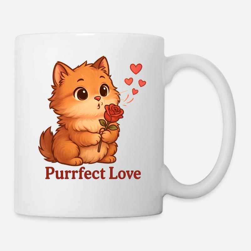 Chat amoureux purrfect avec rose - Mug blanc - blanc