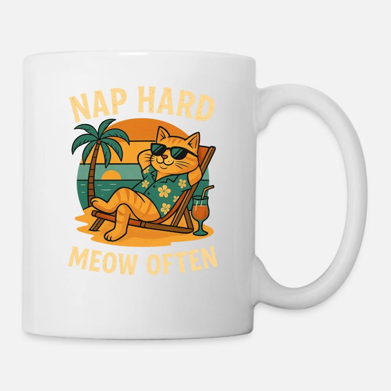 Cat Beach Nap Hard Meow Often - Mug - white