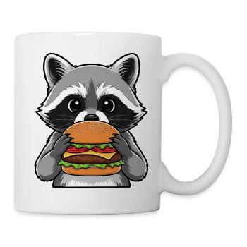 Dessin animé mignon de raton laveur avec burger fast-food - Mug blanc - blanc - Droite