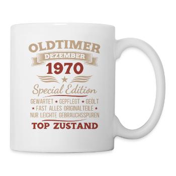 55. Geburtstag Geschenk Oldtimer Dezember 1970 - Tasse - Weiß - Rechts