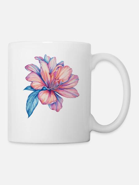 Hibiskus Farbexplosion Wasserfarben - Tasse - Weiß