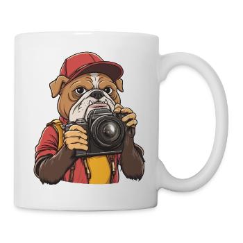 Lustiger, cooler Bulldoggenfotograf mit Kamera - Tasse - Weiß - Rechts