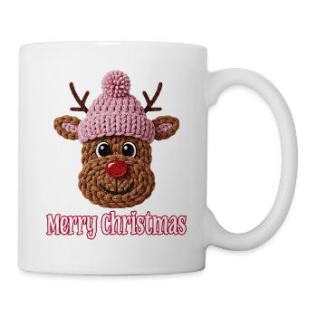 Süßes Rentier Häkel Strick Design Weihnachten  - Tasse - Weiß - Rechts
