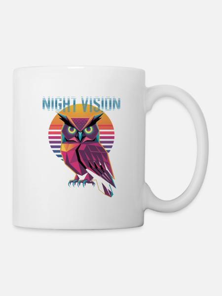 Night Vision Eule Retro Synthwave Sunset - Tasse - Weiß
