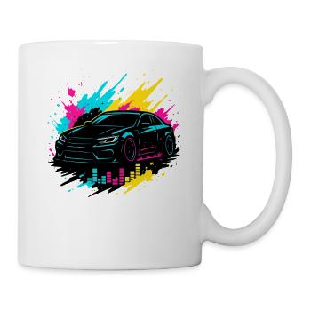 Neon Tuning Auto, Musik Fahrer Shirt - Tasse - Weiß - Rechts