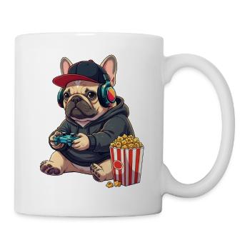 Chien joueur bouledogue français avec du pop-corn - Mug blanc - blanc - Droite