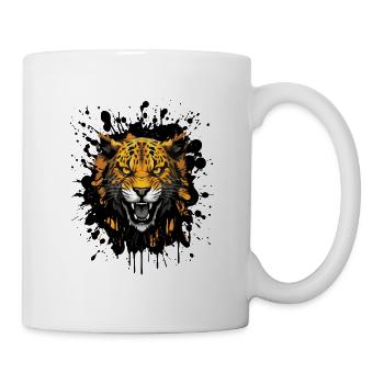 Tiger Splatter Kopf - Tasse - Weiß - Rechts