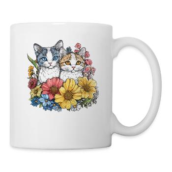 Des chats dans une couronne de fleurs - Mug blanc - blanc - Droite