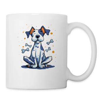 Blauer Hund Cartoon mit Knochen - Tasse - Weiß - Rechts