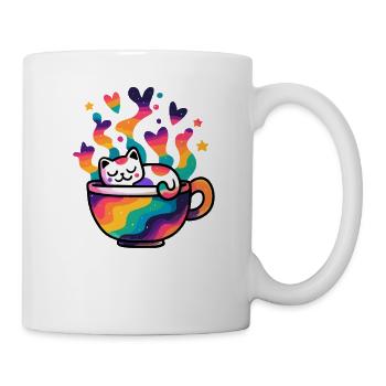 Regenbogenkatze im Becher - Tasse - Weiß - Rechts