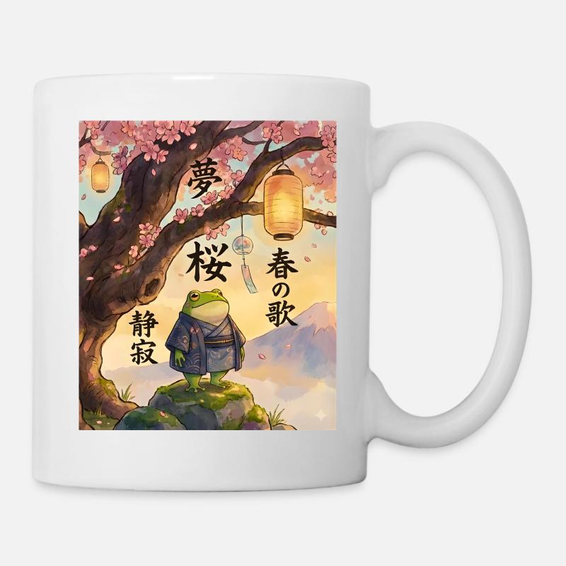 Art traditionnel japonais de grenouille sous l’arbre de sakura - Mug blanc - blanc