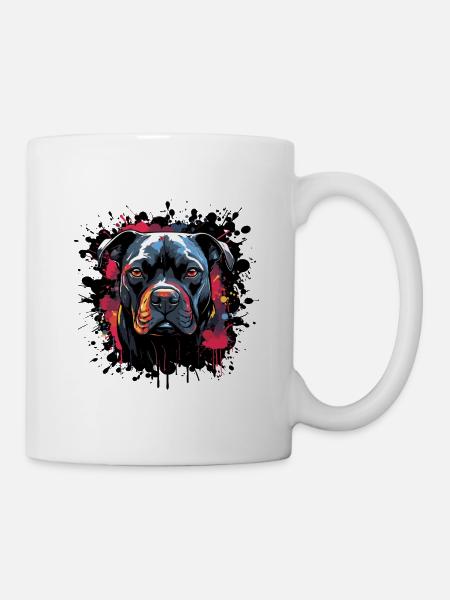 Farbenexplosions Pitbull Porträt - Tasse - Weiß