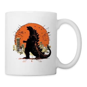 Silhouette de kaiju au-dessus de la ville au coucher du soleil - Mug blanc - blanc - Droite
