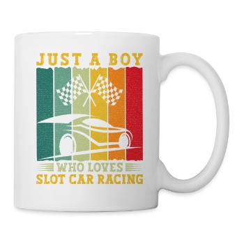 Rétro vintage : juste un garçon qui adore les courses de voitures à slot - Mug blanc - blanc - Droite