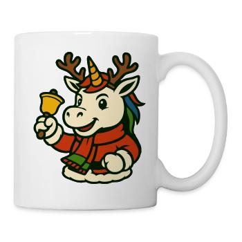 Weihnachtseinhorn mit Glocken-Maskottchen-Kunst - Tasse - Weiß - Rechts