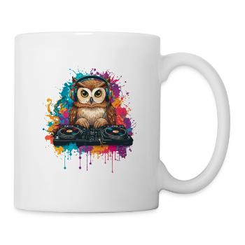 Owl at the DJ mixing desk - Mug - white - Right