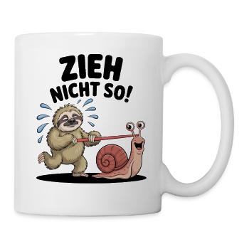 Faultier zieht Schnecke, lustiger cartoon - Tasse - Weiß - Rechts