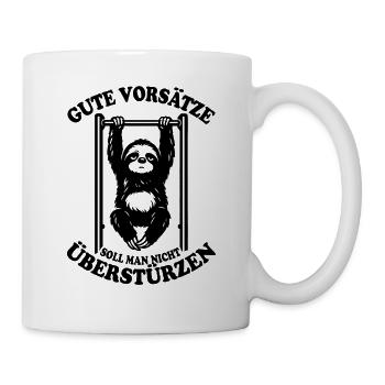Faultier | Klimmzug, Fitness, gute Vorsätze Spruch - Tasse - Weiß - Rechts