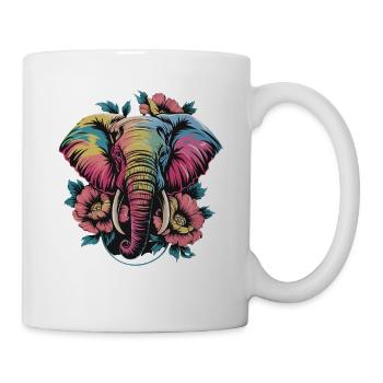 Colorful Elephant with Flowers Boho Animal Love Ethnic - Mug - white - Right