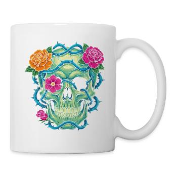 Floral Skull – Schädelkunst - Tasse - Weiß - Rechts