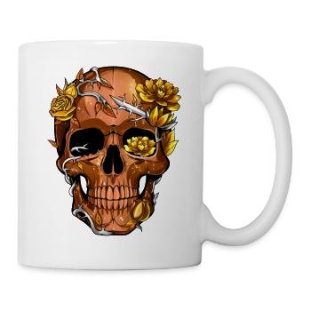 Crâne floral doré barbelé - Mug blanc - blanc - Droite