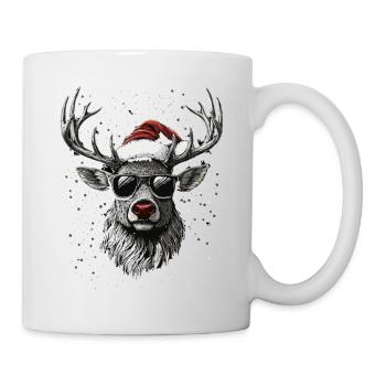 Renne avec un chapeau de Père Noël et des lunettes de soleil - Mug blanc - blanc - Droite