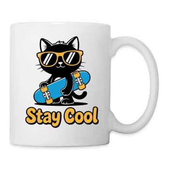 Stay Cool Cat Skateboard - Tasse - Weiß - Rechts