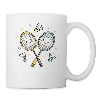 Lachende Badmintonfreunde - Tasse - Weiß - Rechts