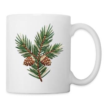 Embroidered Christmas branch – subtle green (printed) - Mug - white - Right