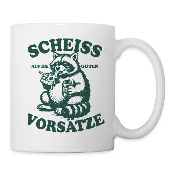 Waschbär | Scheiß auf gute Vorsätze 2026 - Tasse - Weiß - Rechts