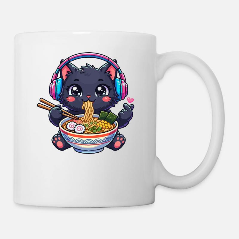 K-pop de ramen chat noir kawaï - Mug blanc - blanc