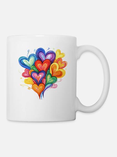 Regenbogenherzen Kaleidoskop - Tasse - Weiß