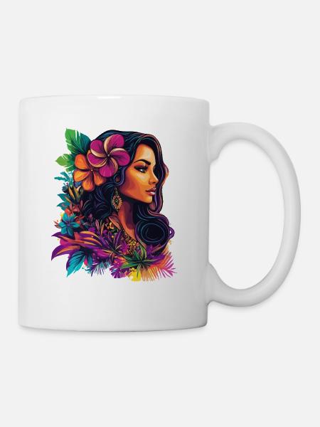 Tropische Blütenfrau Pop-Art - Tasse - Weiß