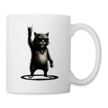 Grunge Rock Cat with Sunglasses and Skull - Mug - white - Right