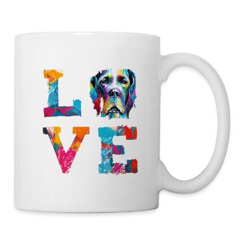 Deutsche Dogge liebt bunte, abstrakte Farbspritzer - Tasse - Weiß - Rechts