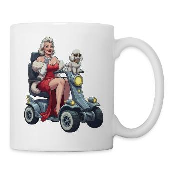 Pin-up Diva sur scooter de mobilité et chien - Mug blanc - blanc - Droite